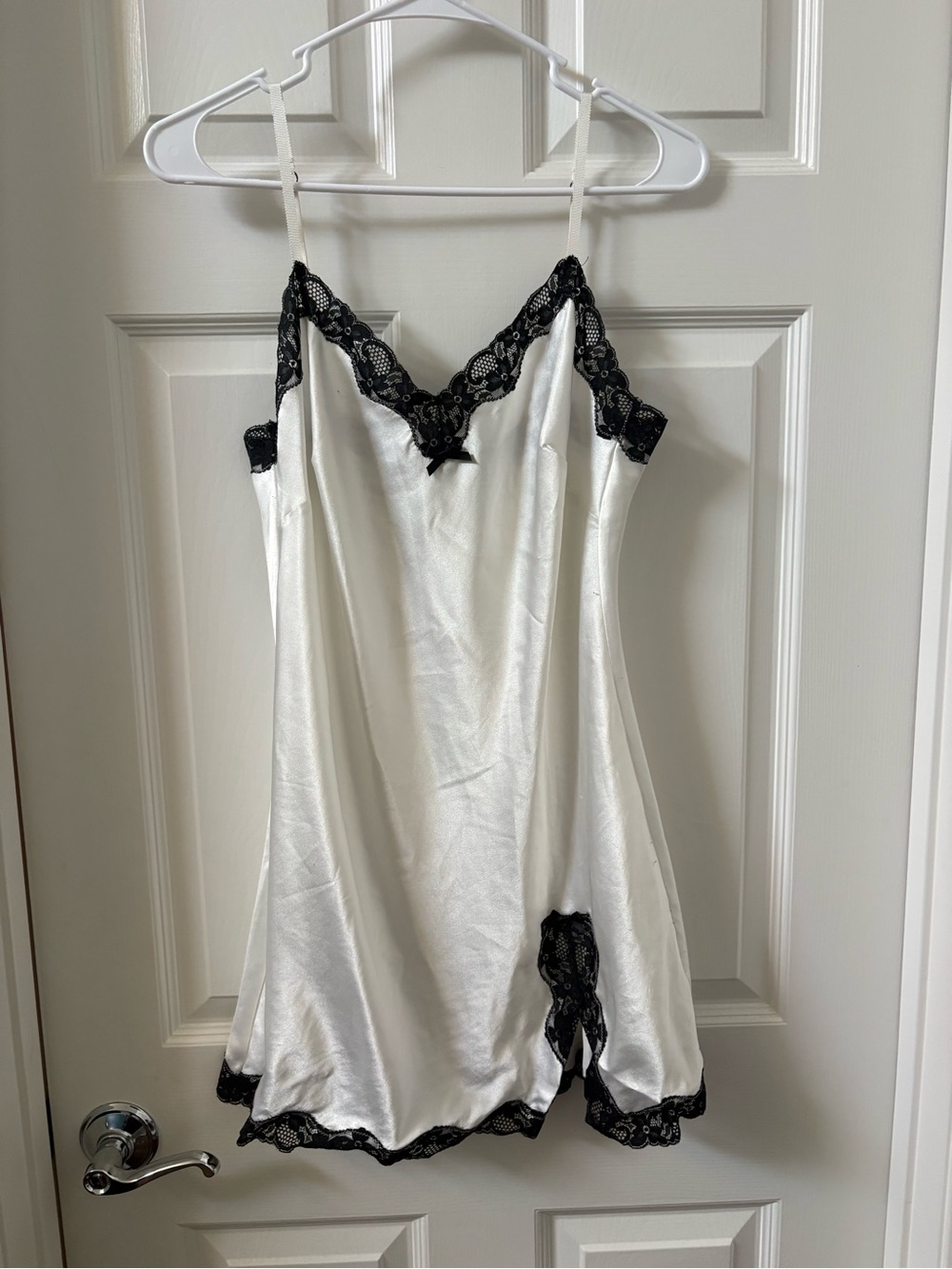 Victoria's Secret slip dress mini; White Satin with Black Lace